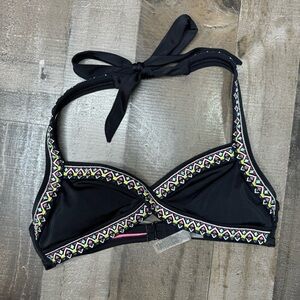 PINK Victoria’s Secret Black Embroidered Bikini Top Small